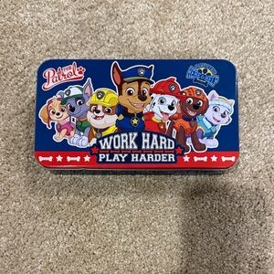 Paw Patrol Blue Tin Box with Colorful Characters. EUC. School. Pencils. Toys.